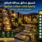 تنسيق حدائق عبدالله السالم مع شلال صناعي مضاء
