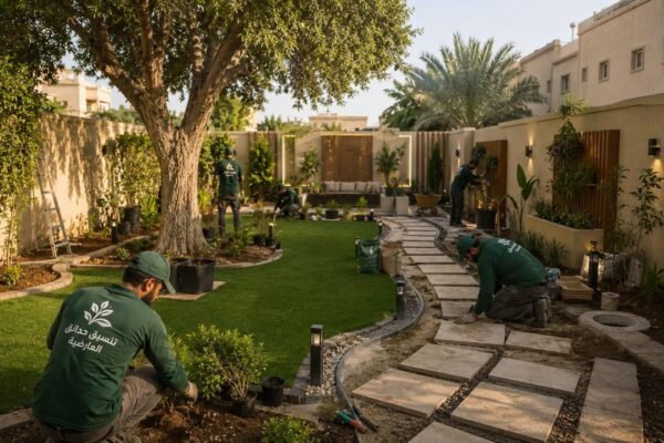 فريق متخصص يطور حديقة منزلية قديمة في العارضية