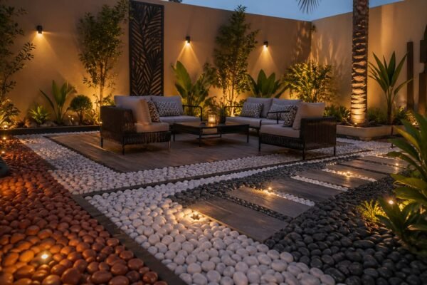 جلسة خارجية بالحصى الملون