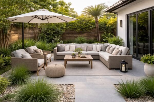 جلسة خارجية أنيقة في حديقة منزلية