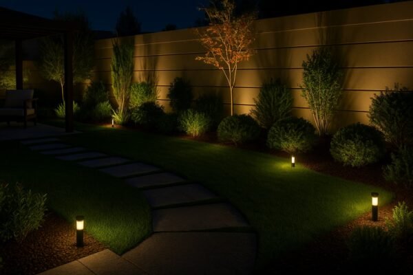 إضاءة ليلية حديثة داخل حديقة في الروضة بالكويت