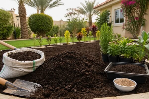 تربة غنية للزراعة في حديقة منزلية