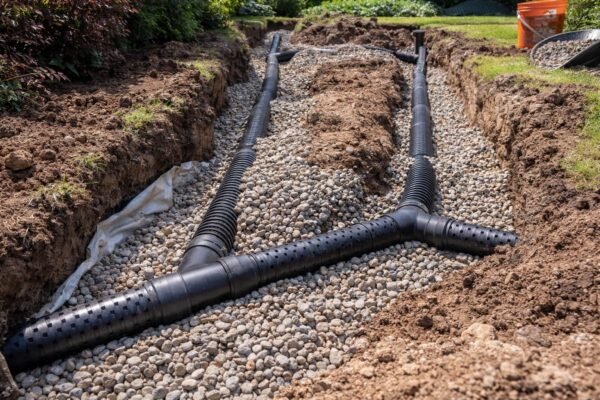 شبكة تصريف تحت التربة باستخدام أنابيب مثقبة