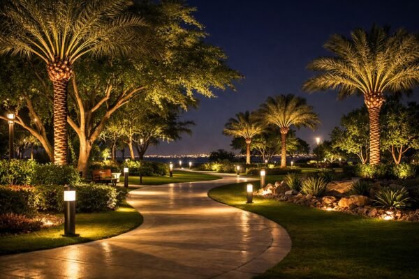 تصميم إضاءة ليلية داخل حديقة في الزور