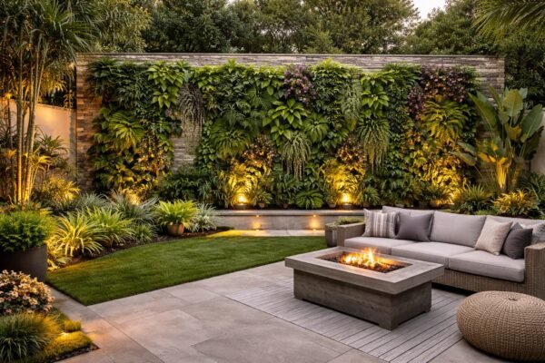 جدار نباتي عمودي داخل حديقة واسعة