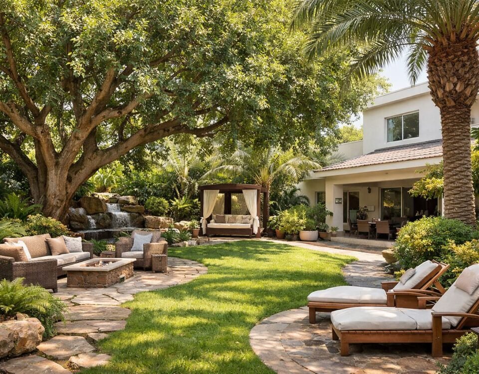 تنسيق حدائق القبلة بالكويت باستخدام الأشجار الكبيرة لتوفير الظل