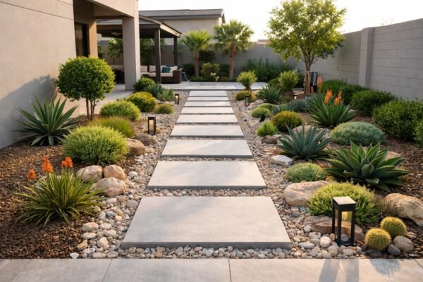 حديقة حديثة بممرات حجرية في دسمان