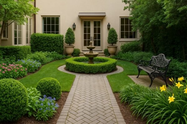 حديقة كلاسيكية أمام منزل بطابع أنيق في قرطبة