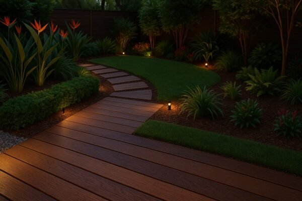 ديكور حديقة حديثة بممرات خشبية في حولي