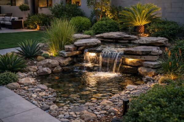 شلال مائي صغير في حديقة منزلية بالكويت