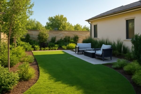 حديقة منزلية بتصميم عصري مع جلسة خارجية في الأحمدي