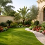 تنسيق حدائق الاندلس حديقة منزلية في الأندلس بالكويت تحتوي على ممرات من البلاط الحديث