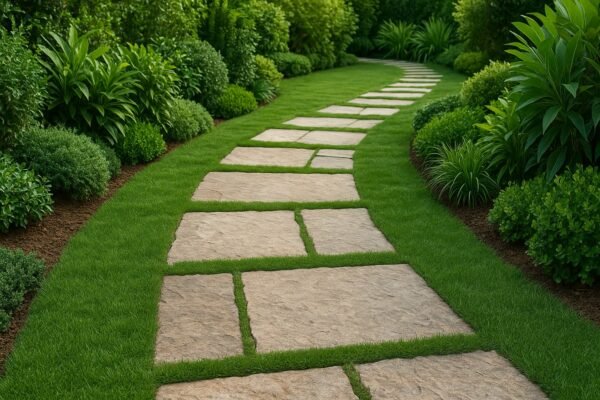 ممر حجري داخل حديقة خضراء