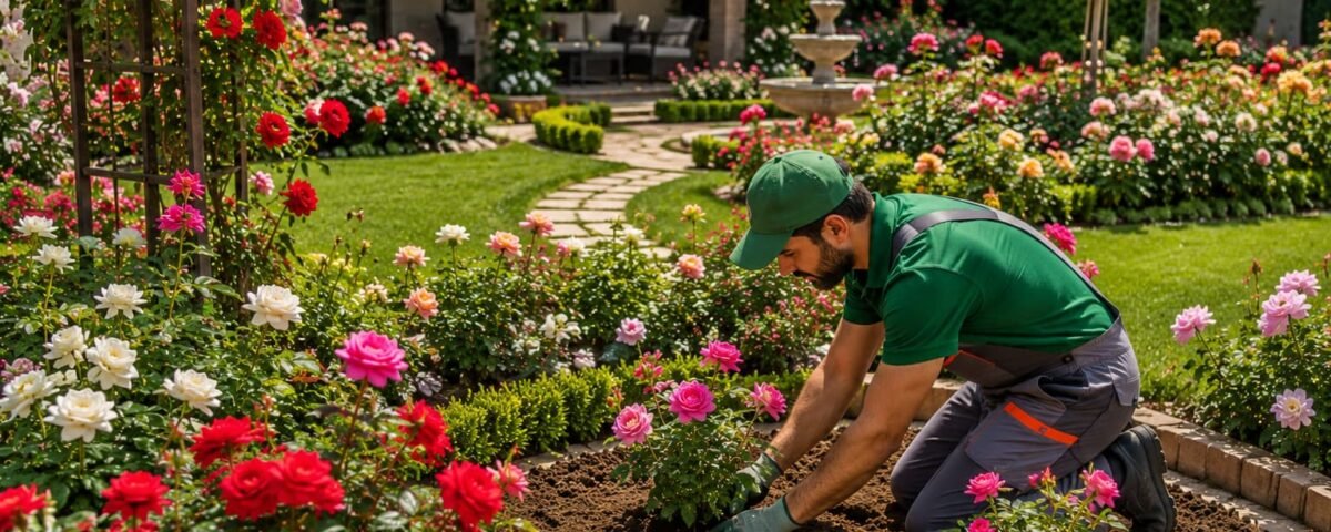 زراعة الورود فى الحديقة