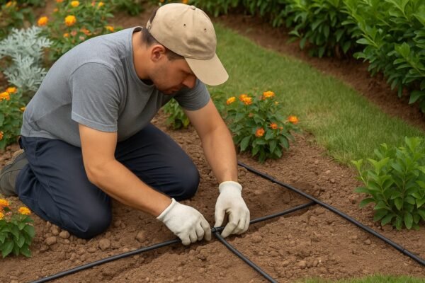 تركيب شبكة ري بالتنقيط في حديقة بالكويت