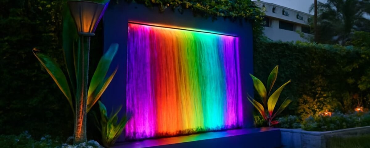 تركيب شلالات الكويت شلال اصطناعي مضيء بألوان متعددة