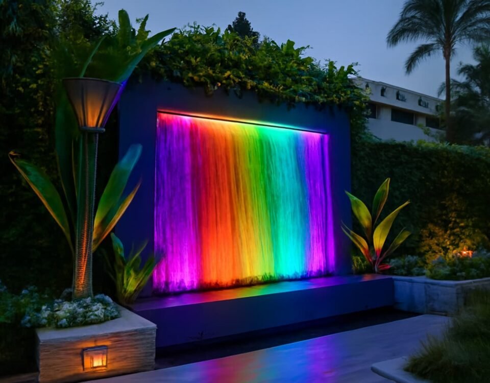 تركيب شلالات الكويت شلال اصطناعي مضيء بألوان متعددة