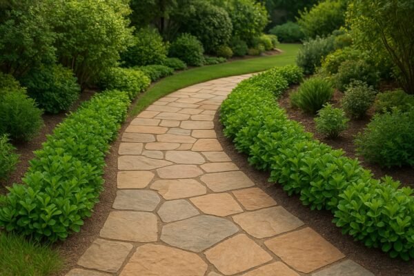 ممر حجري متعرّج في حديقة كويتية