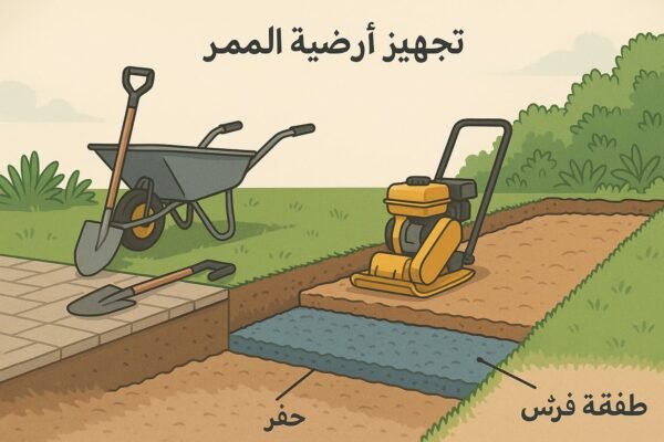 تجهيز أرضية الممر في الحديقة