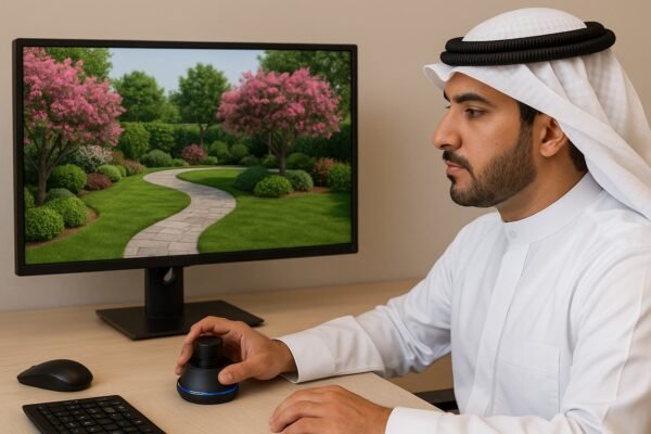 مهندس يصمم حديقة منزلية ثلاثية الأبعاد في صباح الأحمد