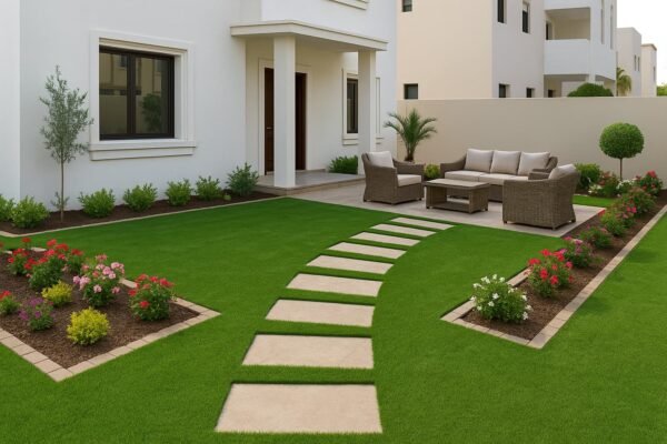 مشروع تنسيق حديقة أمام فيلا في صبحان بالكويت