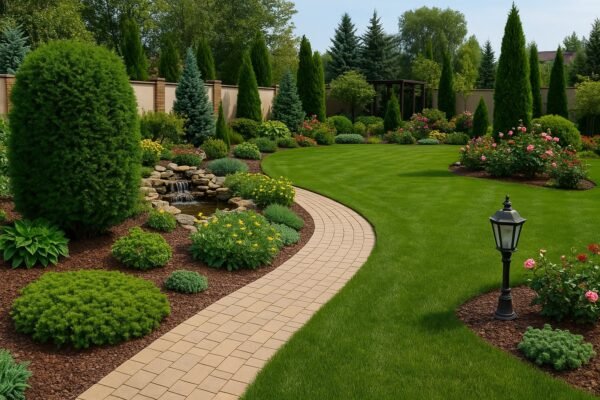 حديقة منزلية منسقة بتصميم حديث في الفنيطيس بالكويت