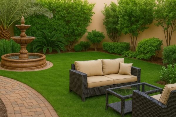 جلسة خارجية بجانب نافورة في جليب الشيوخ