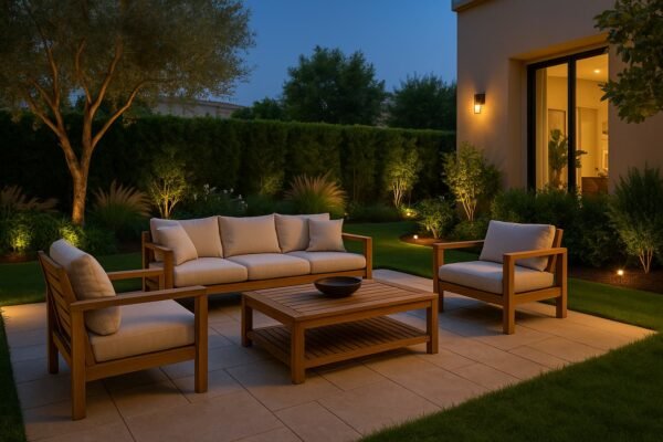جلسة خارجية فاخرة وسط حديقة منزلية في الكويت
