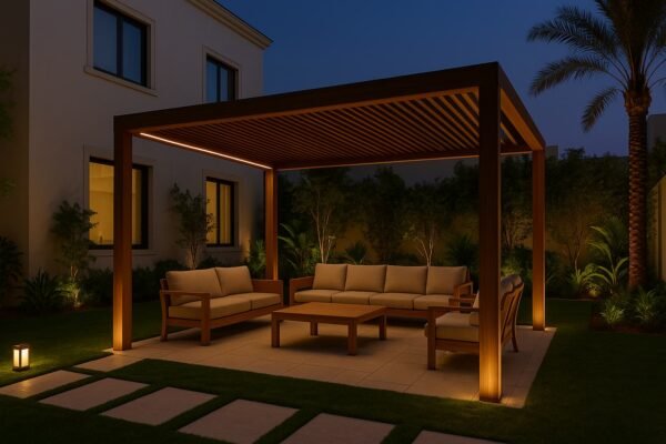 تصميم خارجي فاخر لجلسة عائلية في فيلا بالكويت