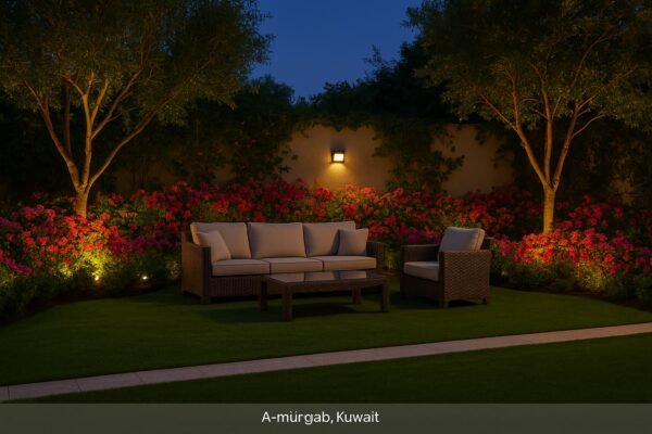 حديقة خارجية في المرقاب بإضاءة ليلية