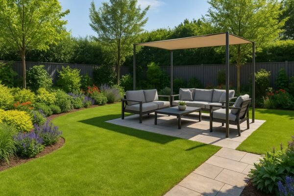 جلسة خارجية في حديقة منسقة بالرقعي الكويت