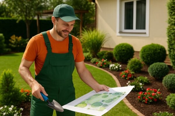 منسق حدائق في أم الهيمان يعمل على تصميم حديقة منزلية