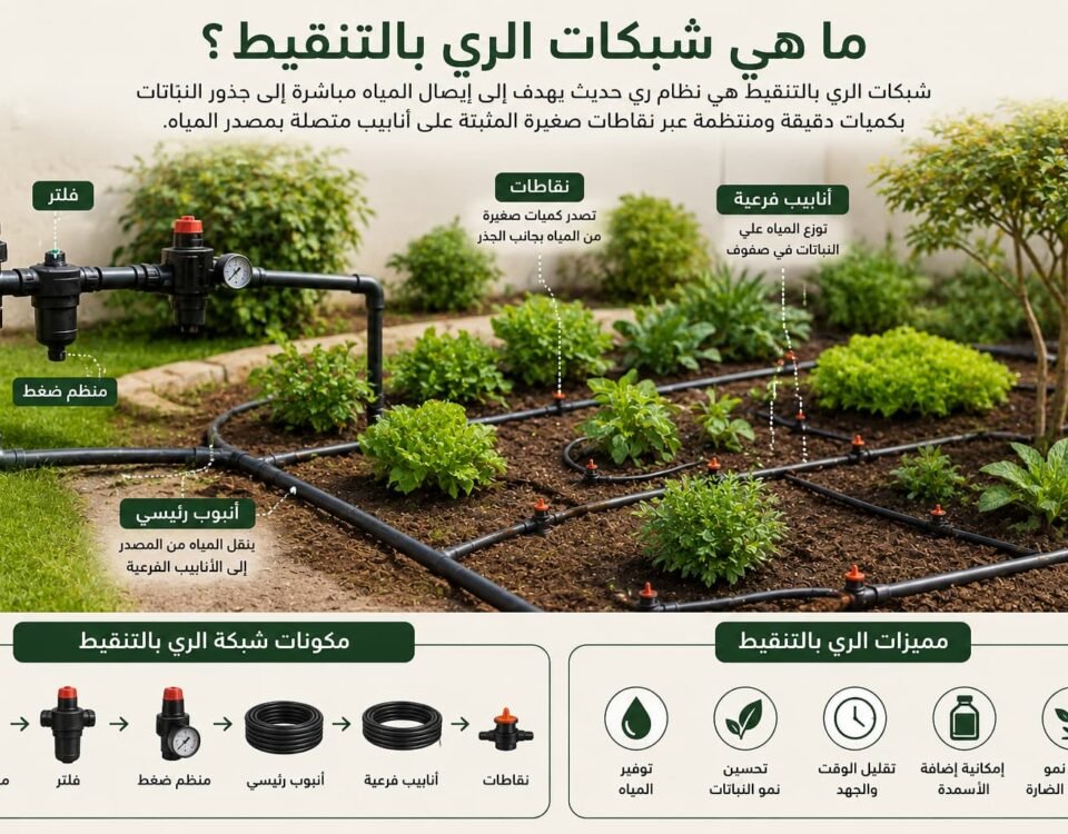 شرح شبكات الري بالتنقيط داخل حديقة منزلية