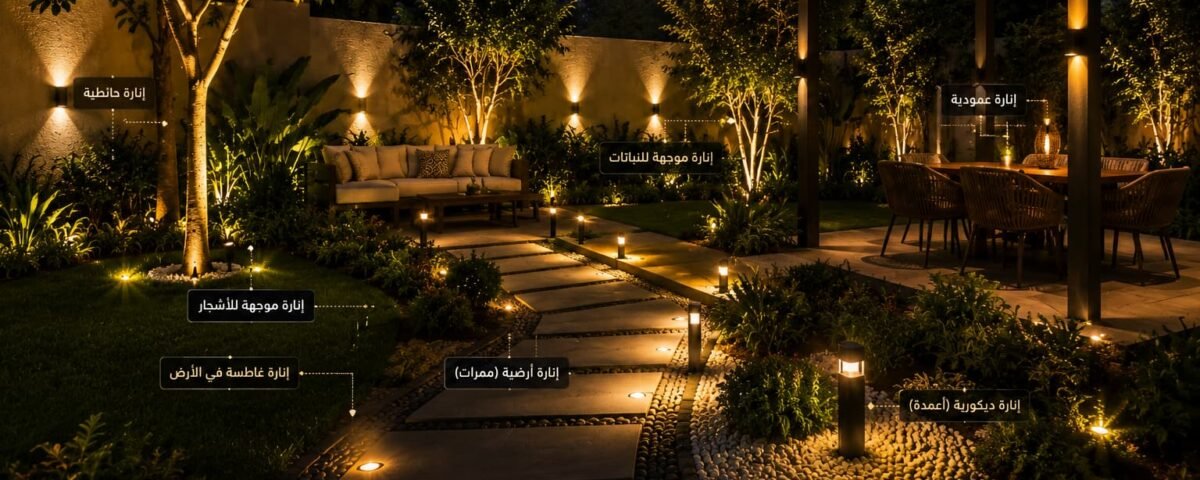 اشكال انارة الحدائق المنزلية