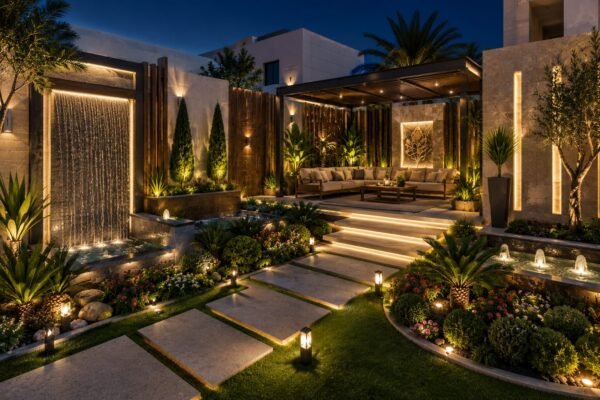 تصميم حديقة عصرية ثلاثية الأبعاد بالكويت