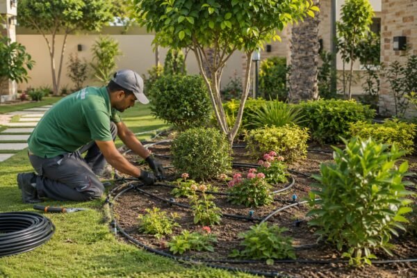 شبكة ري بالتنقيط داخل حديقة منزلية