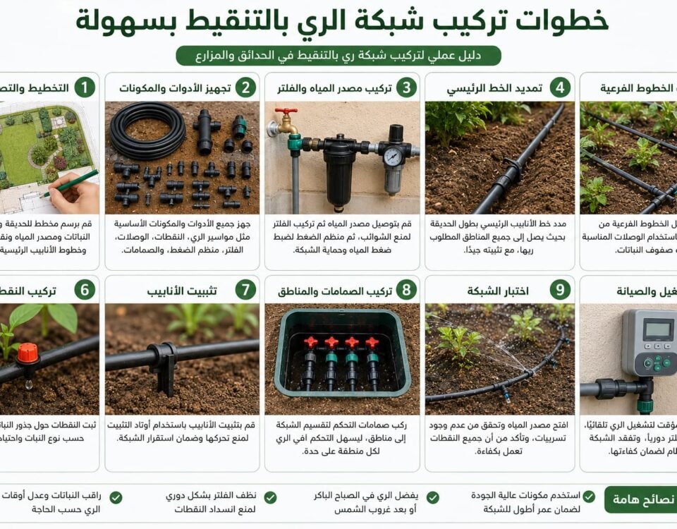 خطوات تركيب شبكة الري بالتنقيط بسهولة
