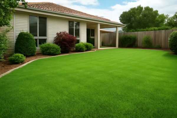 حديقة منزلية مزروعة بالثيل الطبيعي الأخضر