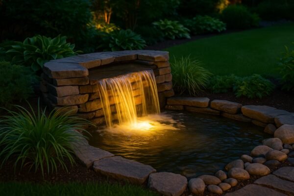 شلال حجري صغير مضاء