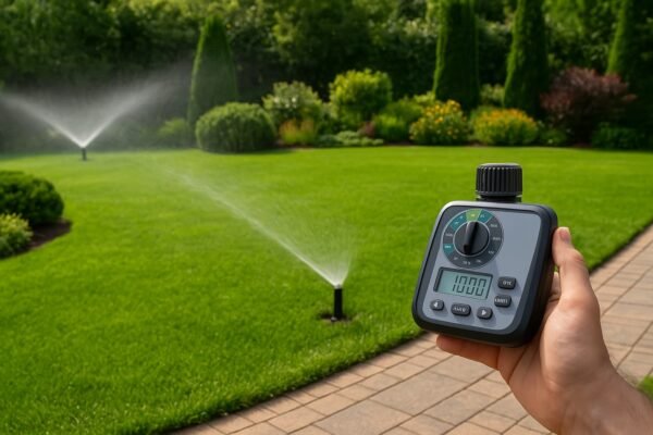 نظام ري أوتوماتيكي متطور يتحكم في رشاشات المياه داخل حديقة فاخرة بالكويت