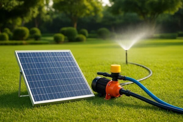 نظام ري شمسي حديث يستخدم طاقة الشمس لتشغيل مضخات الري في حديقة بالكويت